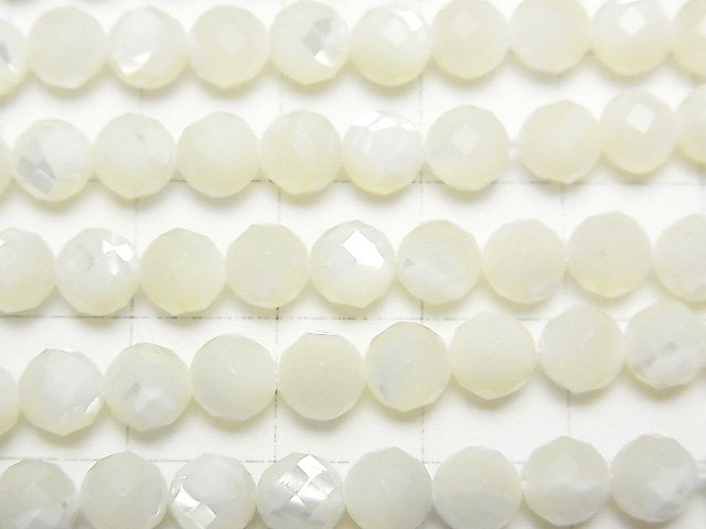 [Video]High Quality! Mother of Pearl MOP White 64Faceted Round 6mm 1strand beads (aprx.15inch/38cm)