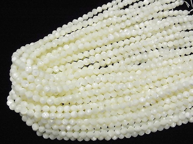 [Video]High Quality! Mother of Pearl MOP White 64Faceted Round 6mm 1strand beads (aprx.15inch/38cm)