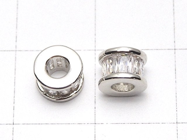 Metal parts Roundel 6x6x5mm Silver (with CZ) 2pcs