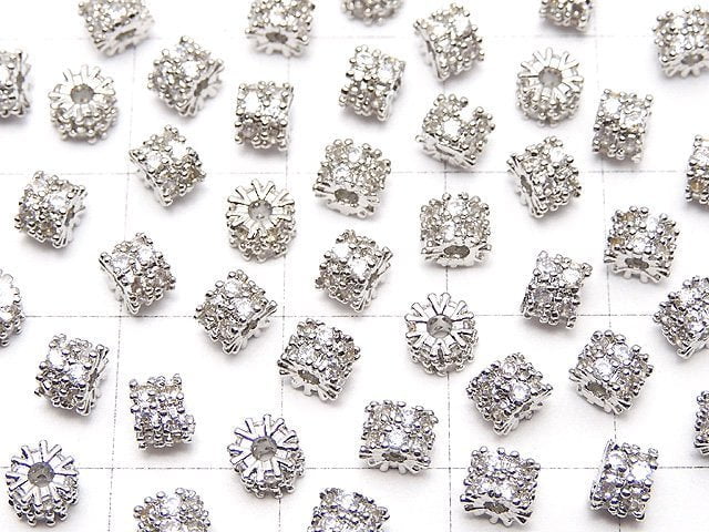 Metal Parts Roundel 4x4x3.5mm Silver (with CZ) 2pcs