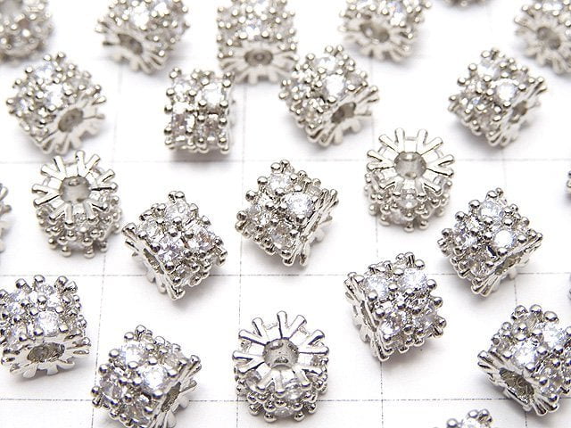 Metal Parts Roundel 6.5x6.5x5mm Silver (with CZ) 2pcs