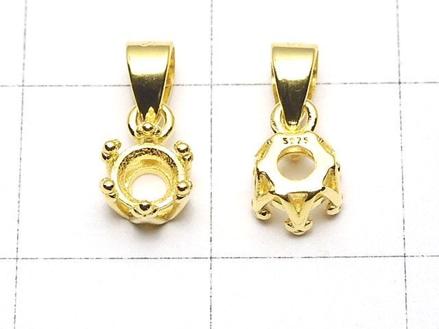 [Video]Silver925 Crown Pendant Empty Frame Round Faceted 4mm 18KGP 1pc