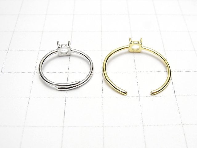 [Video]Silver925 Ring Frame (Prong Setting) Round 4.2mm Rhodium Plated Free Size 1pc