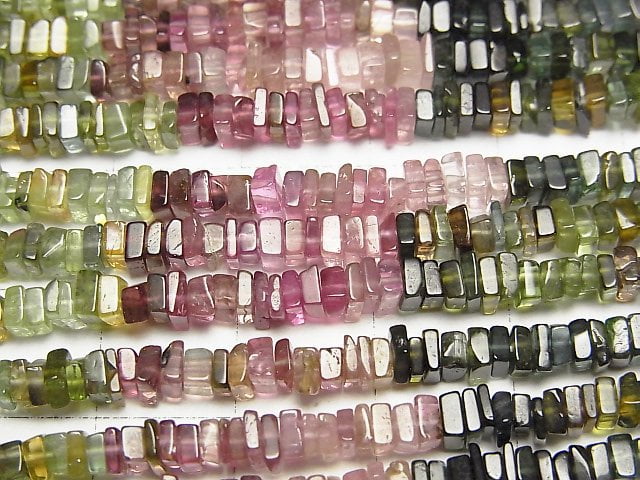 [Video] Multi color Tourmaline AA++ Square Roundel (disc) half or 1strand beads (aprx.15inch/38cm)