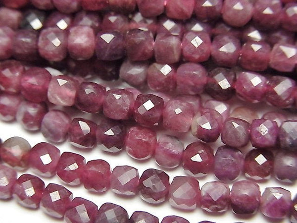[Video]High Quality! Rubellite (Pink Tourmaline) AA+ Cube Shape 4x4x4mm half or 1strand beads (aprx.15inch/38cm)
