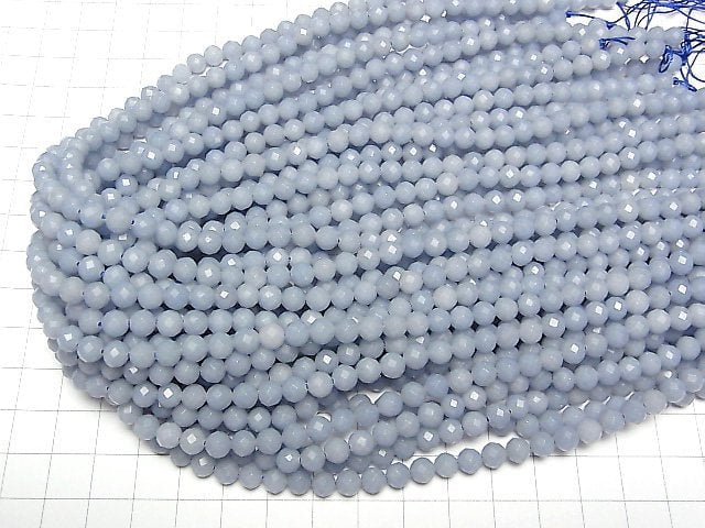 [Video]High Quality! Angelite AAA 64Faceted Round 6mm 1strand beads (aprx.15inch/37cm)