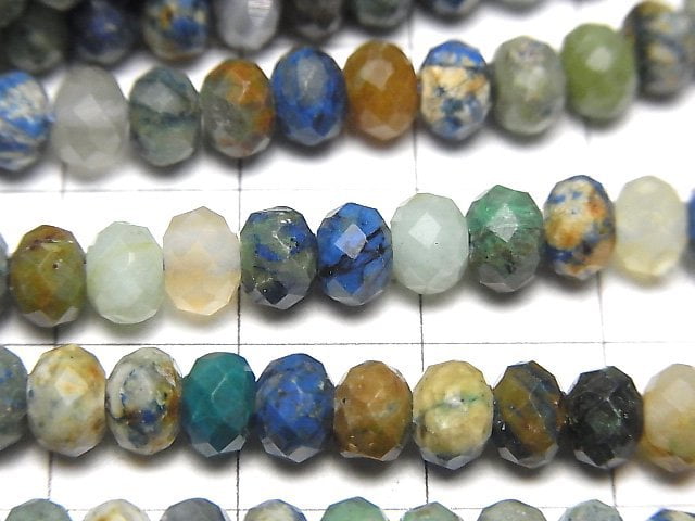 [Video]High Quality! Chrysocolla In Quartz Faceted Button Roundel 6x6x4mm half or 1strand beads (aprx.15inch/37cm)