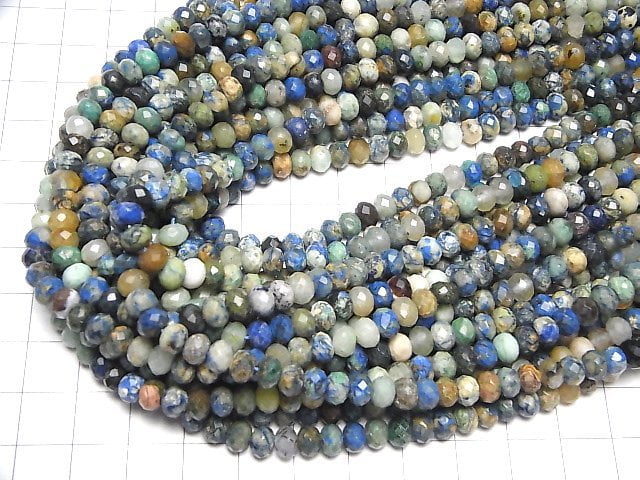 [Video]High Quality! Chrysocolla In Quartz Faceted Button Roundel 6x6x4mm half or 1strand beads (aprx.15inch/37cm)