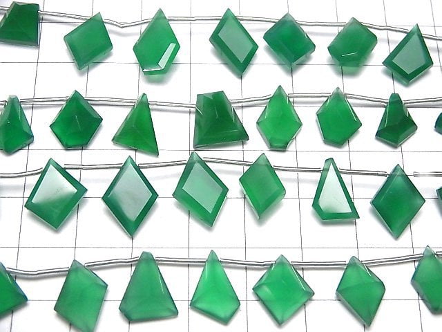 [Video]High Quality Green Onyx AAA fancy shape cut 1strand beads (aprx.6inch/14cm)