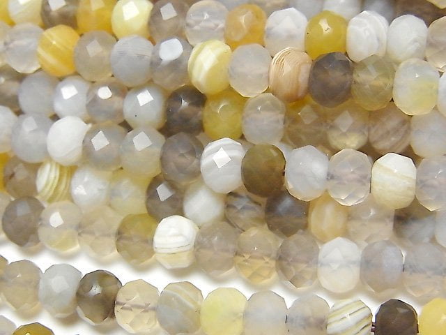 [Video]High Quality! Botswana Agate Faceted Button Roundel 6x6x4mm half or 1strand beads (aprx.15inch/37cm)