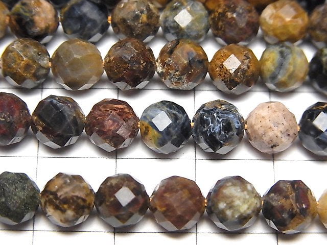 [Video]High Quality! Pietersite 64Faceted Round 6.5mm 1strand beads (aprx.15inch/37cm)