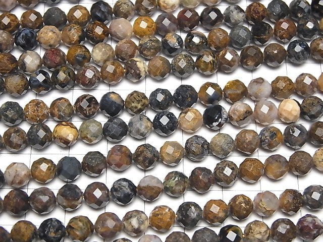 [Video]High Quality! Pietersite 64Faceted Round 6.5mm 1strand beads (aprx.15inch/37cm)
