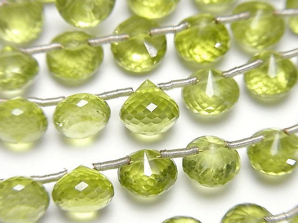[Video]High Quality Peridot AAA- Onion Faceted Briolette half or 1strand beads (aprx.6inch/15cm)