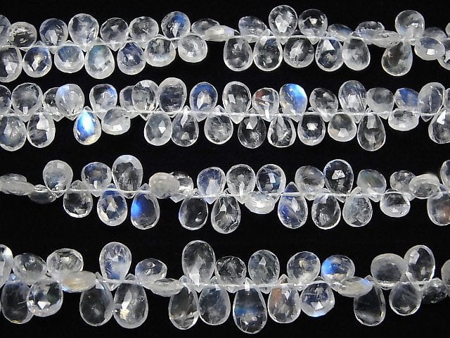 [Video]High Quality Rainbow Moonstone AAA- Pear shape Faceted Briolette half or 1strand beads (aprx.8inch/20cm)