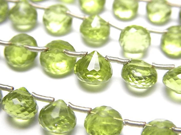 [Video]High Quality Peridot AAA- Onion Faceted Briolette half or 1strand beads (aprx.6inch/15cm)