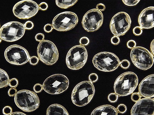 [Video]High Quality White Topaz AAA Bezel Setting Faceted Oval 9x7mm 18KGP 3pcs