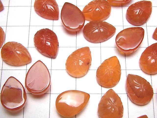 [Video]High Quality Carnelian AAA- Carved Pear shape Cabochon 14x10mm 2pcs