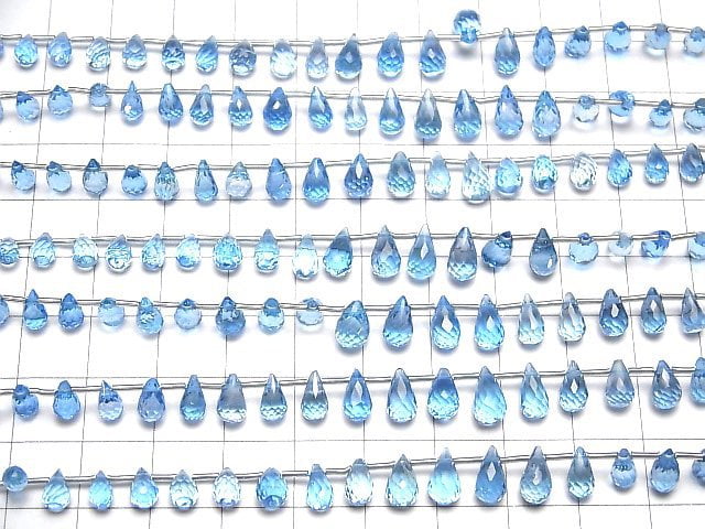 [Video]High Quality Swiss Blue Topaz AAA Drop Faceted Briolette half or 1strand beads (aprx.6inch/16cm)