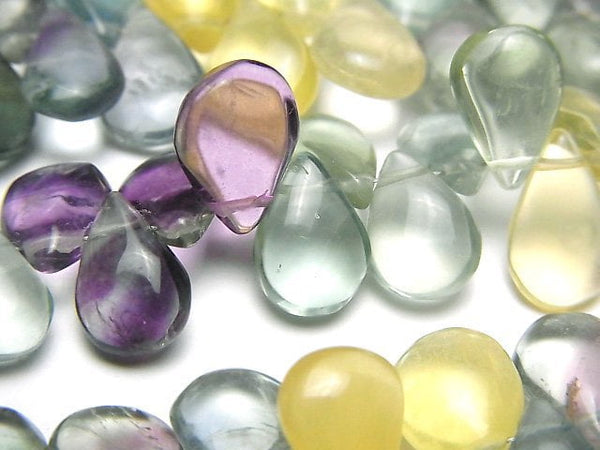 [Video]High Quality Multicolor Fluorite AA++ Pear shape (Smooth) 1strand beads (aprx.7inch/18cm)