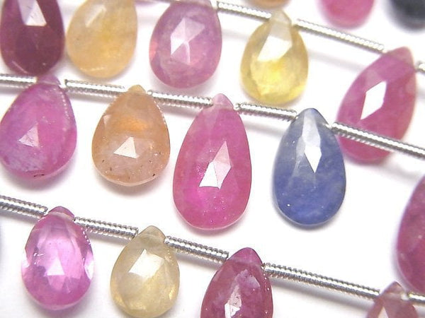 [Video] Multicolor Sapphire AAA- Pear shape Faceted Briolette half or 1strand beads (aprx.8inch/20cm)