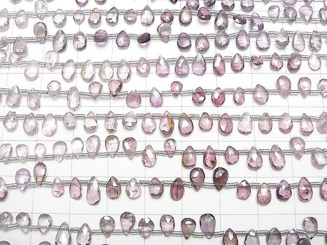 [Video]High Quality Multicolor Spinel AAA- Pear shape Faceted Briolette [Red Purple] 1strand beads (aprx.7inch/18cm)