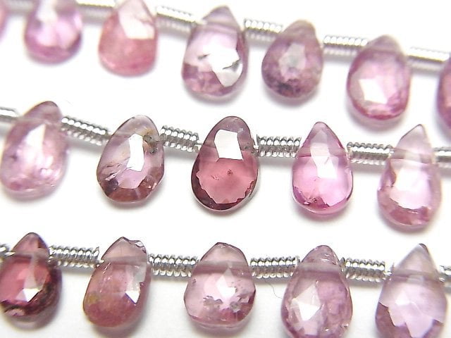 [Video]High Quality Multicolor Spinel AAA- Pear shape Faceted Briolette [Pink Red] 1strand beads (aprx.7inch/18cm)