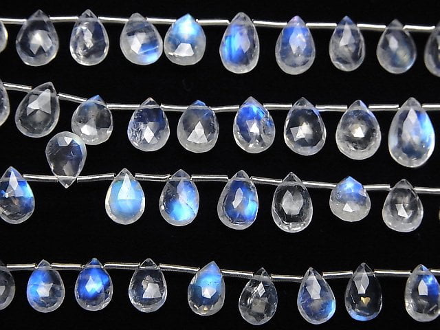 [Video]High Quality Rainbow Moonstone AAA Pear shape Faceted Briolette half or 1strand beads (aprx.7inch/17cm)