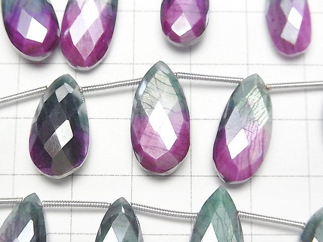 [Video]Bi-color Moonstone AA++ Pear shape Faceted Briolette coating [Green x Purple] 1strand beads (aprx.6inch/16cm)