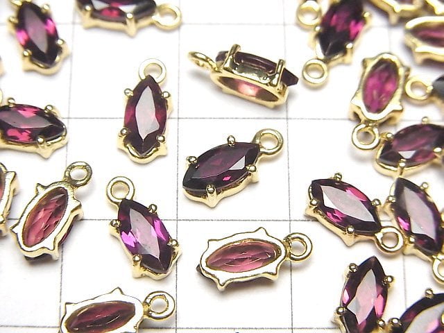 [Video]High Quality Rhodolite Garnet AAA Bezel Setting Marquise Faceted 8x4mm 18KGP 2pcs