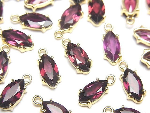 [Video]High Quality Rhodolite Garnet AAA Bezel Setting Marquise Faceted 10x5mm 18KGP 2pcs
