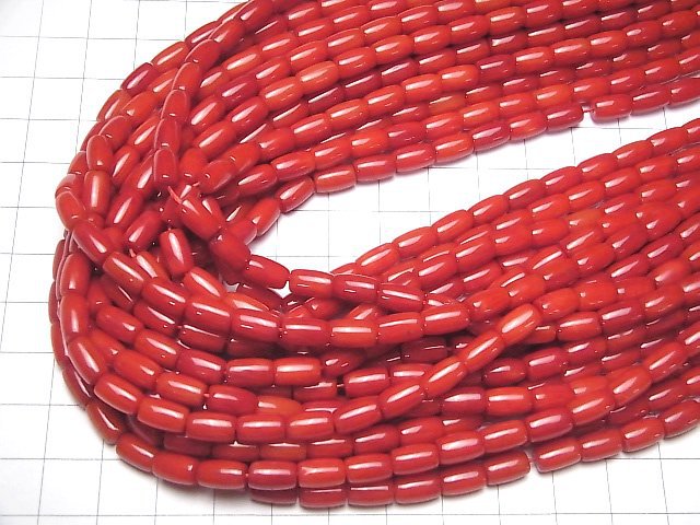 [Video]Red Coral (Dyed) Tube 8x5x5mm 1strand beads (aprx.15inch/38cm)
