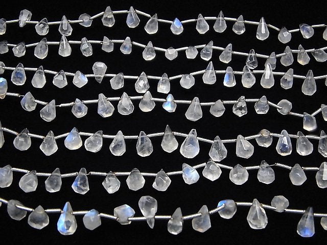 [Video]Rainbow Moonstone AA++ Rough Drop Faceted Briolette half or 1strand beads (aprx.7inch/18cm)