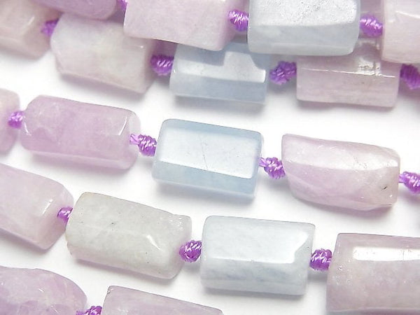[Video] Kunzite & Aquamarine AA Rough Tube-Faceted Nugget half or 1strand beads (aprx.16inch/40cm)