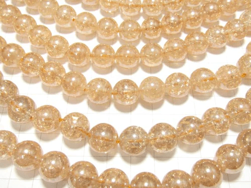 [Video] Crack Champagne Aura Crystal Quartz AAA Round 12mm half or 1strand beads (aprx.15inch/36cm)
