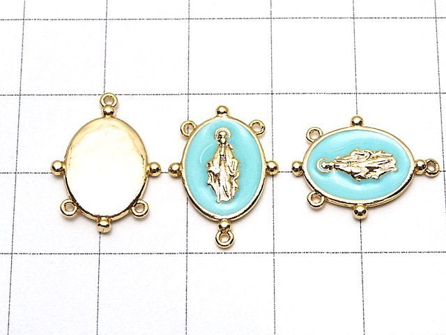Metal Parts Miraculous Medal, Rosary Parts 18x13mm Blue Green 1pc