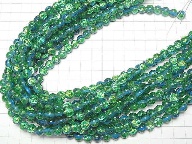 [Video]Lampwork Beads Round 8mm [Iheya Blue/Luminous type ] 1/4 or 1strand beads (aprx.15inch/36cm)