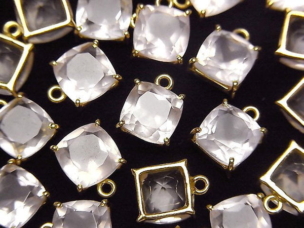 [Video]High Quality Rose Quartz AAA Bezel Setting Square Faceted 8x8mm 18KGP 1pc
