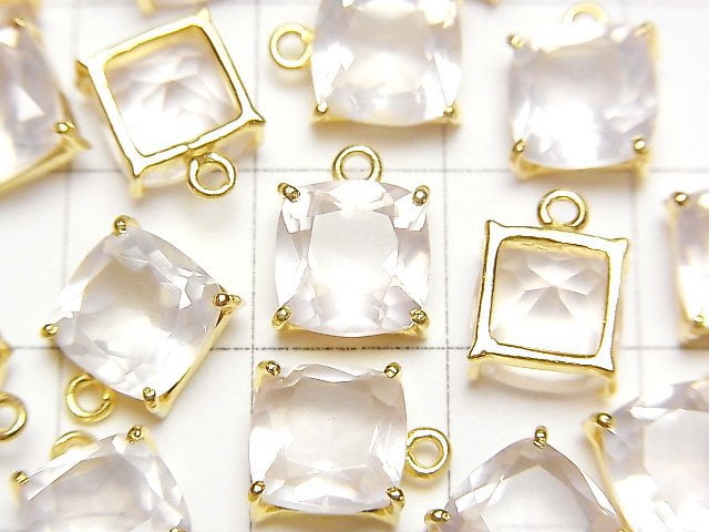 [Video]High Quality Rose Quartz AAA Bezel Setting Square Faceted 8x8mm 18KGP 1pc
