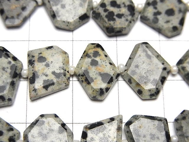 [Video] Dalmatian Jasper Rough Slice Faceted 1strand beads (aprx.7inch/18cm)