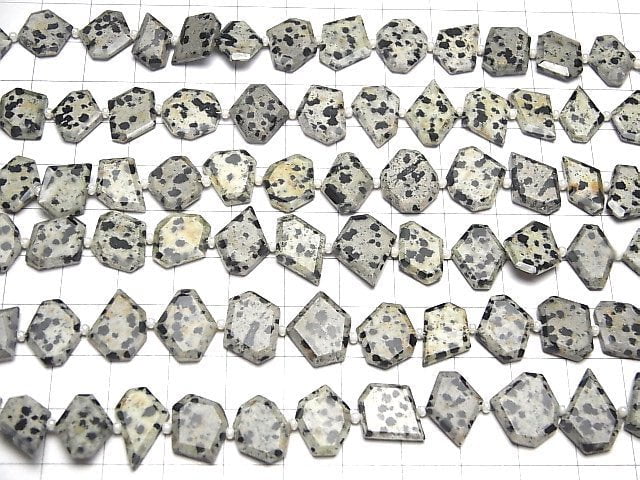 [Video] Dalmatian Jasper Rough Slice Faceted 1strand beads (aprx.7inch/18cm)