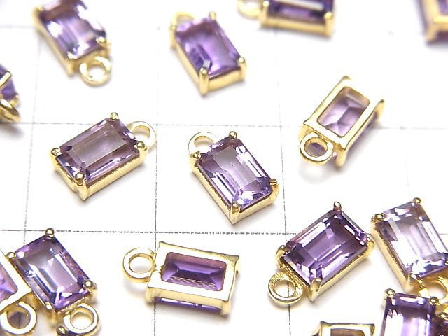 [Video]High Quality Amethyst AAA Bezel Setting Rectangle Faceted 6x4mm 18KGP 2pcs
