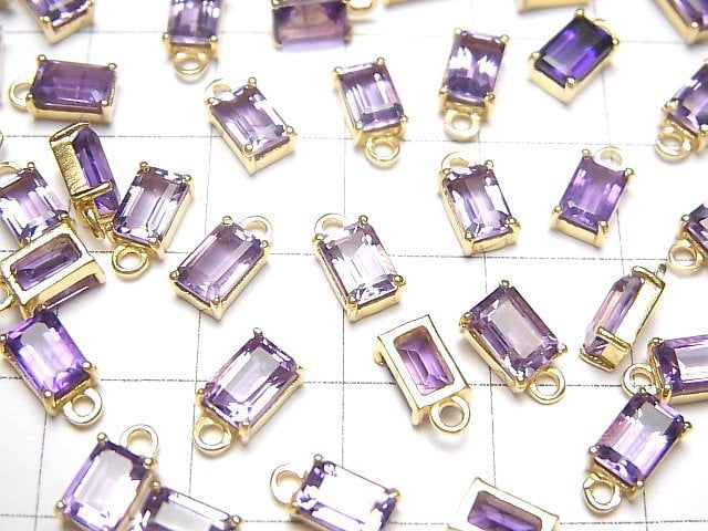 [Video]High Quality Amethyst AAA Bezel Setting Rectangle Faceted 6x4mm 18KGP 2pcs