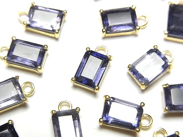 [Video]High Quality Iolite AA++ Bezel Setting Rectangle Faceted 8x6mm 18KGP 1pc