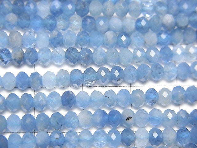 [Video]High Quality! Deep Blue Aquamarine AA+ Faceted Button Roundel 3.5x3.5x2mm half or 1strand beads (aprx.15inch/36cm)