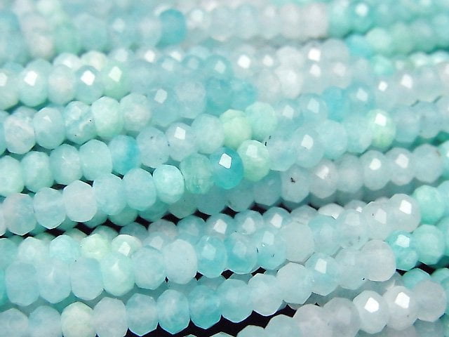 [Video]High Quality! Amazonite Silica AA+ Faceted Button Roundel 4x4x2.5mm 1strand beads (aprx.15inch/37cm)