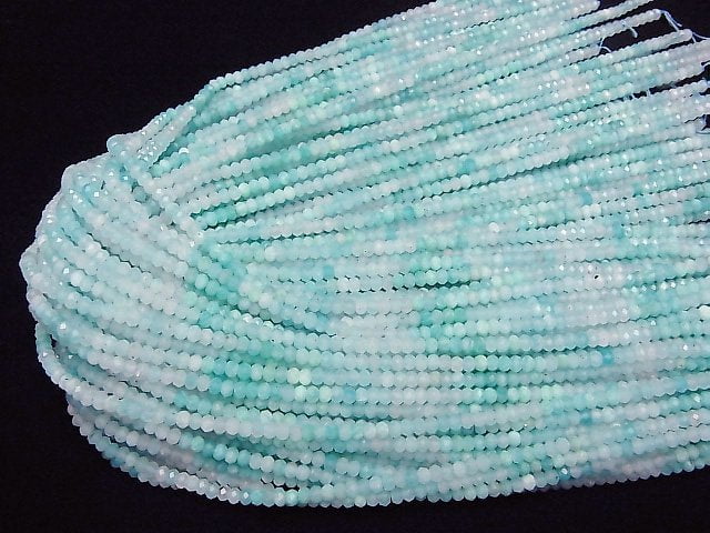 [Video]High Quality! Amazonite Silica AA+ Faceted Button Roundel 4x4x2.5mm 1strand beads (aprx.15inch/37cm)