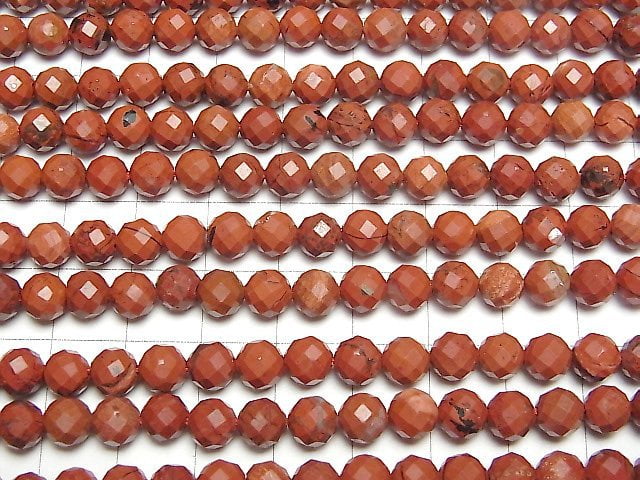[Video]High Quality! Red Jasper AAA 64Faceted Round 6mm 1strand beads (aprx.15inch/36cm)