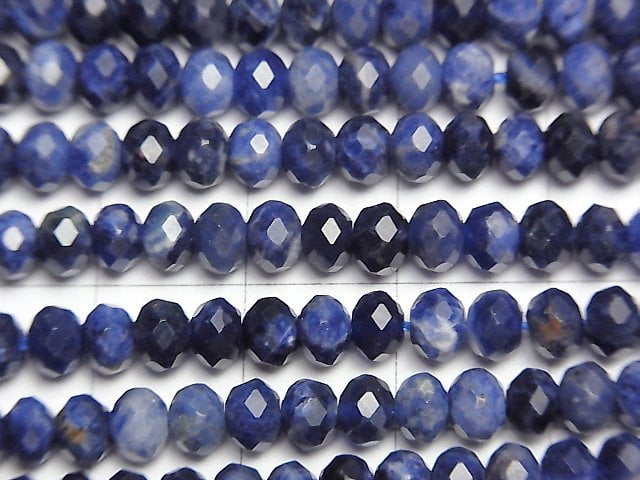 [Video]High Quality! Sodalite AA+ Faceted Button Roundel 4.5x4.5x3.5mm 1strand beads (aprx.15inch/37cm)