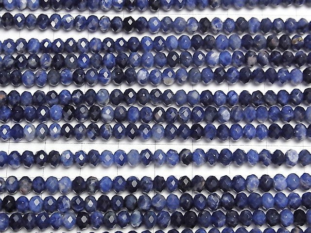[Video]High Quality! Sodalite AA+ Faceted Button Roundel 4.5x4.5x3.5mm 1strand beads (aprx.15inch/37cm)