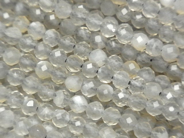 [Video]High Quality! Gray Moonstone AAA- Faceted Round 3mm 1strand beads (aprx.15inch/36cm)